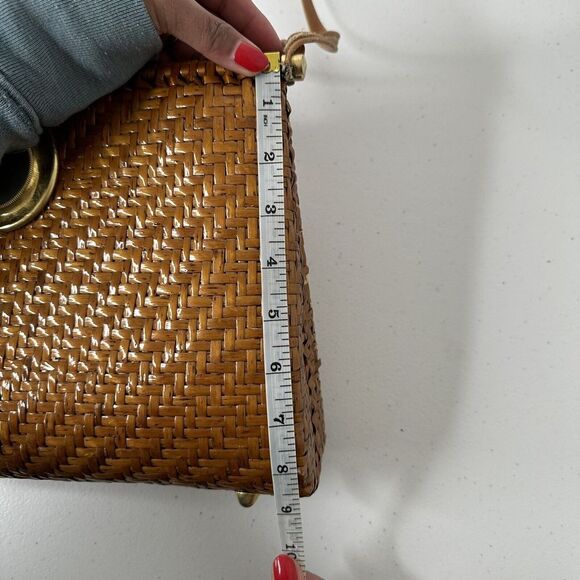 Vintage Brown Wicker Clutch Purse Crossbody Italy Rattan Bamboo Gold Hardware - Picture 14 of 16